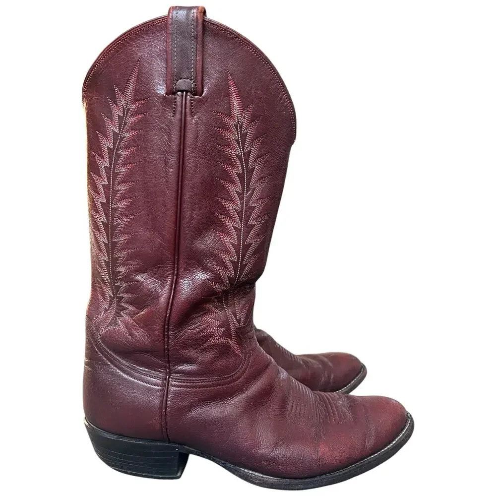 Vintage Tony Lama Burgundy Leather Cowboy Boots Western Pull On USA Men’s 9.5 D